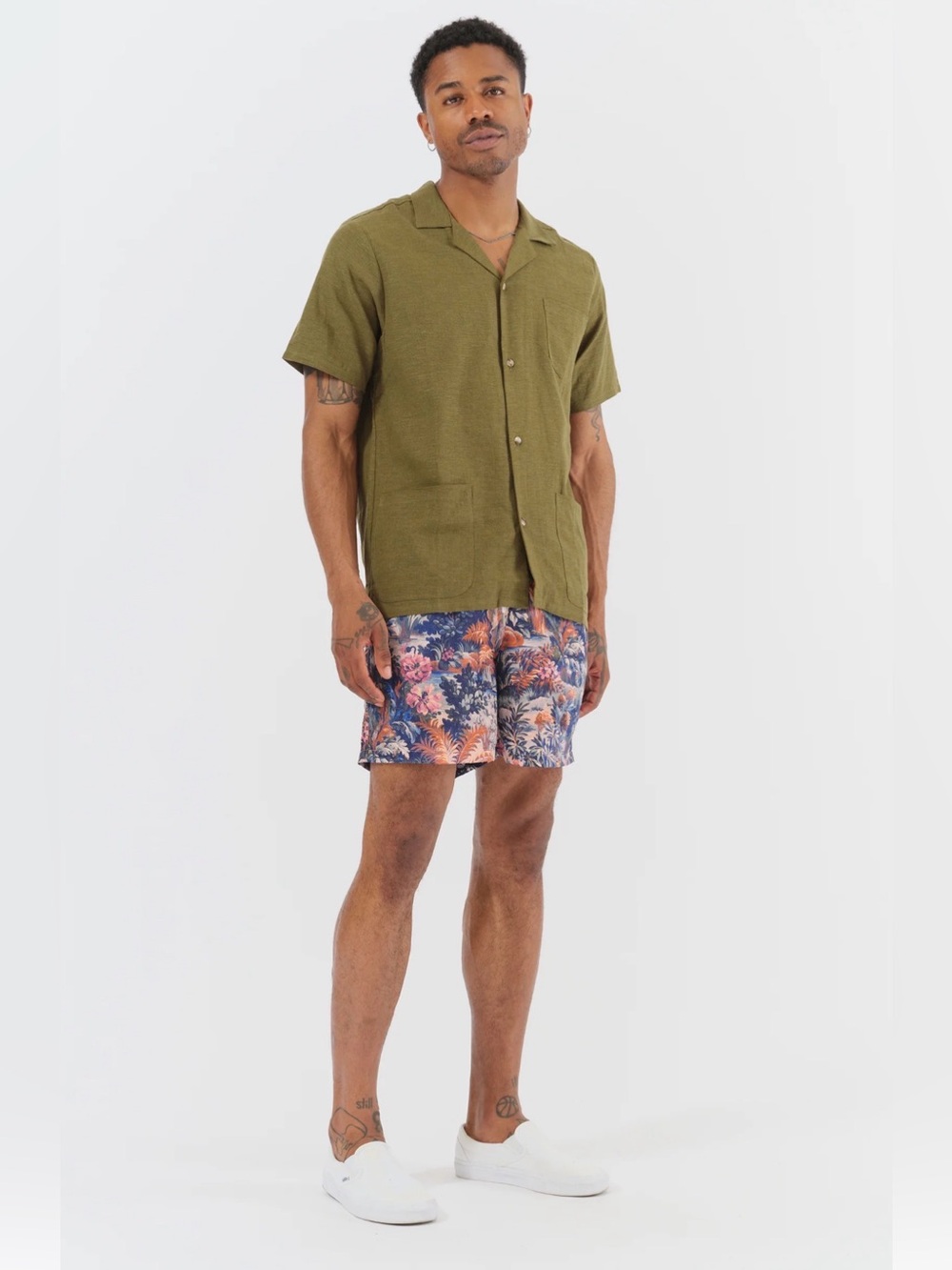 Bather blue forest swim trunks men’s Large botanical floral flower tropical